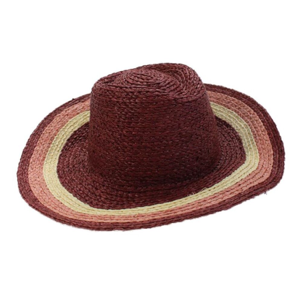 Brixton Womens Raffia Wide Brim Sun Hat Bordeaux Red Beige Size 7.5